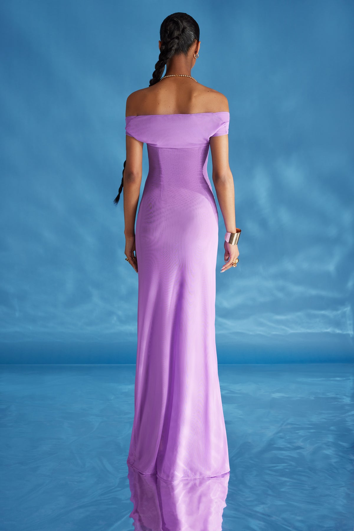 Lilac off the outlet shoulder dress